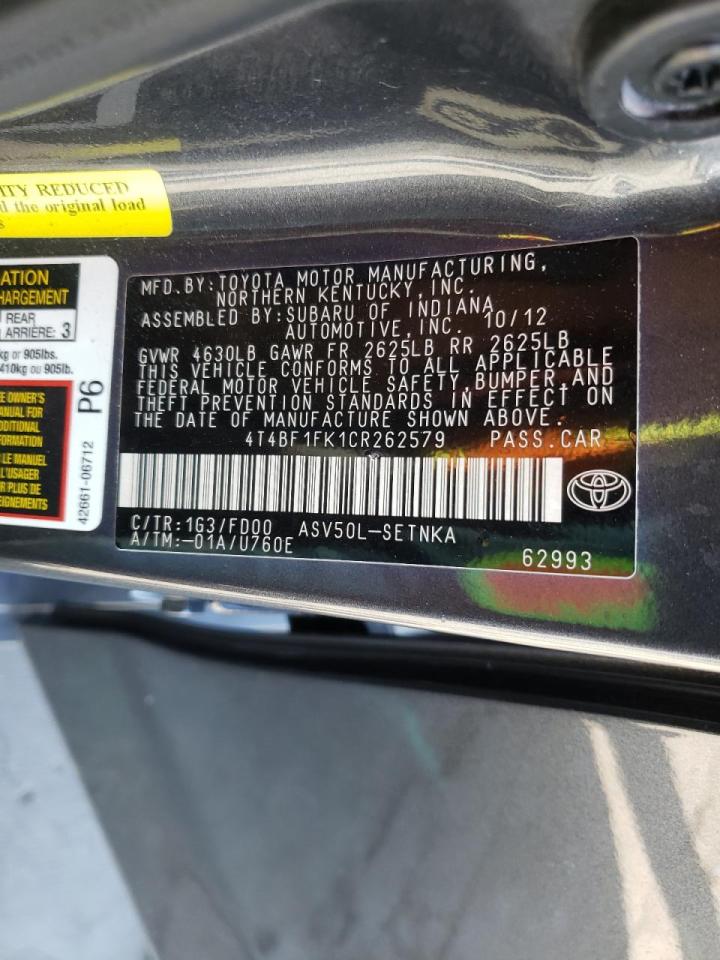 Photo 10 from auction – 2012 TOYOTA CAMRY BASE with VIN 4T4BF1FK1CR262579