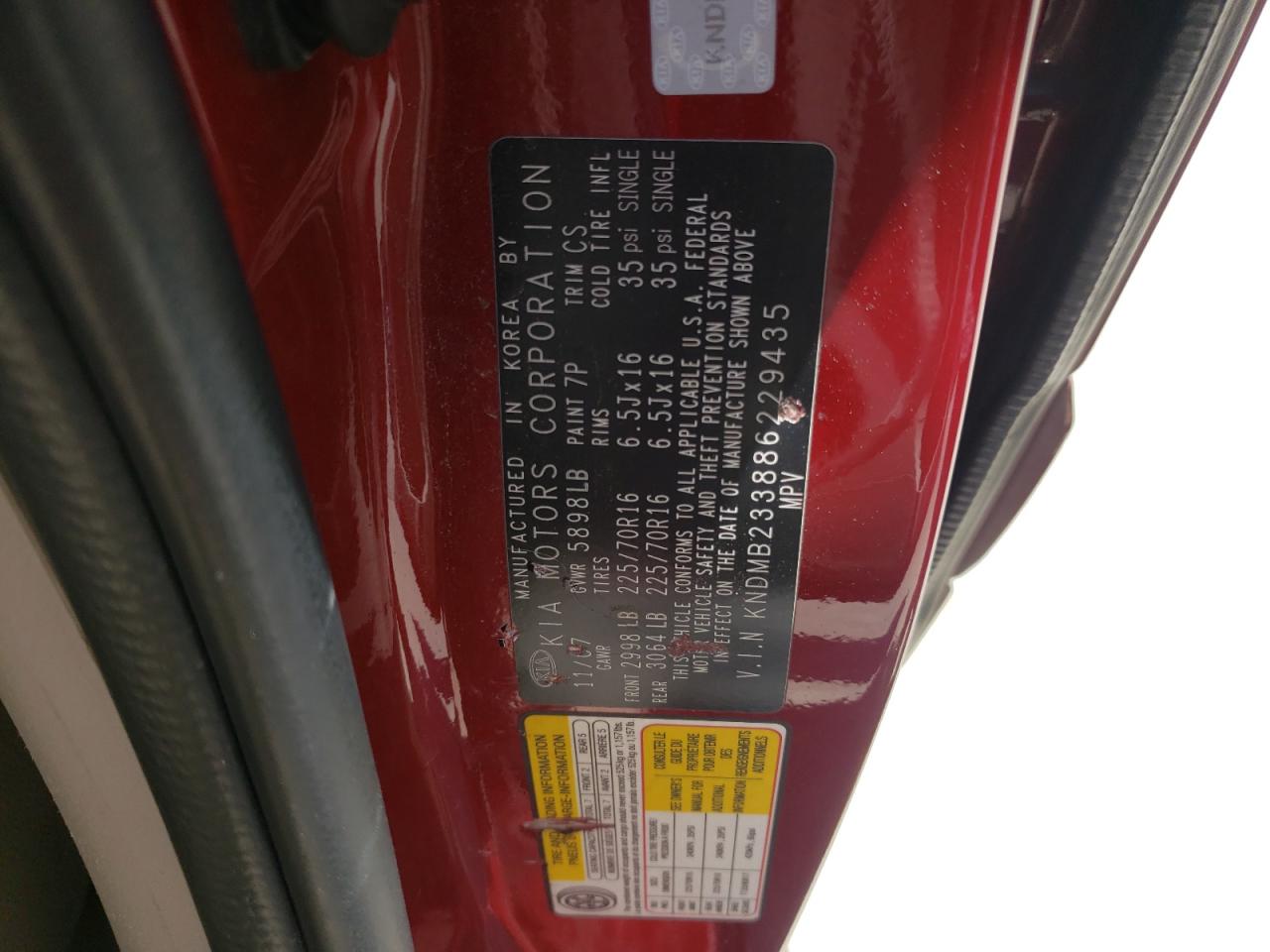 Photo 10 from auction – 2008 KIA SEDONA EX with VIN KNDMB233886229435