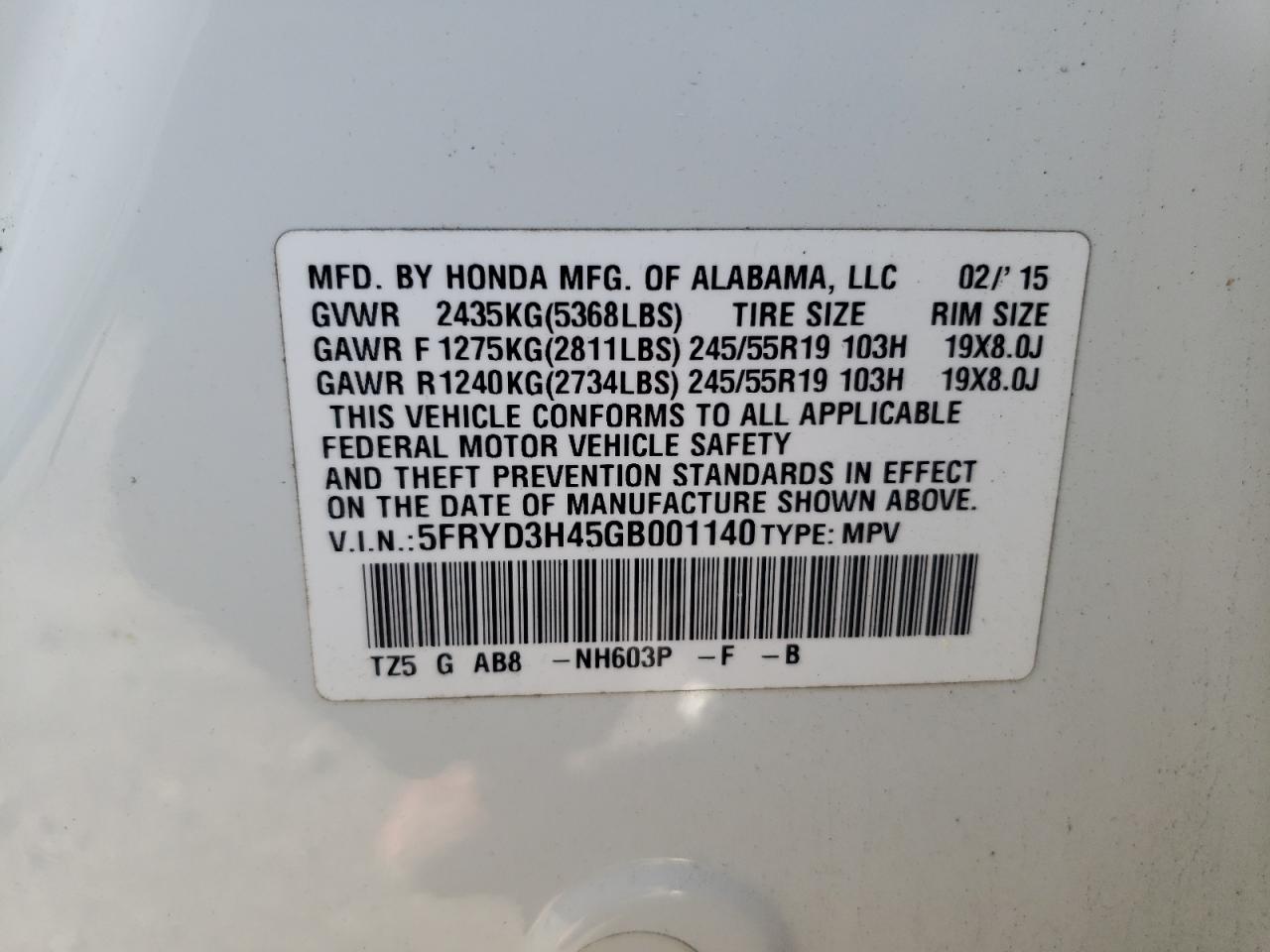 Photo 11 from auction – 2016 ACURA MDX TECHNO with VIN 5FRYD3H45GB001140
