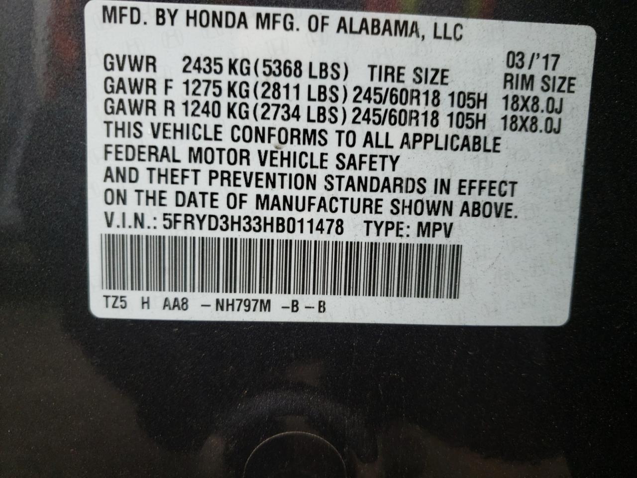 Photo 10 from auction – 2017 ACURA MDX with VIN 5FRYD3H33HB011478