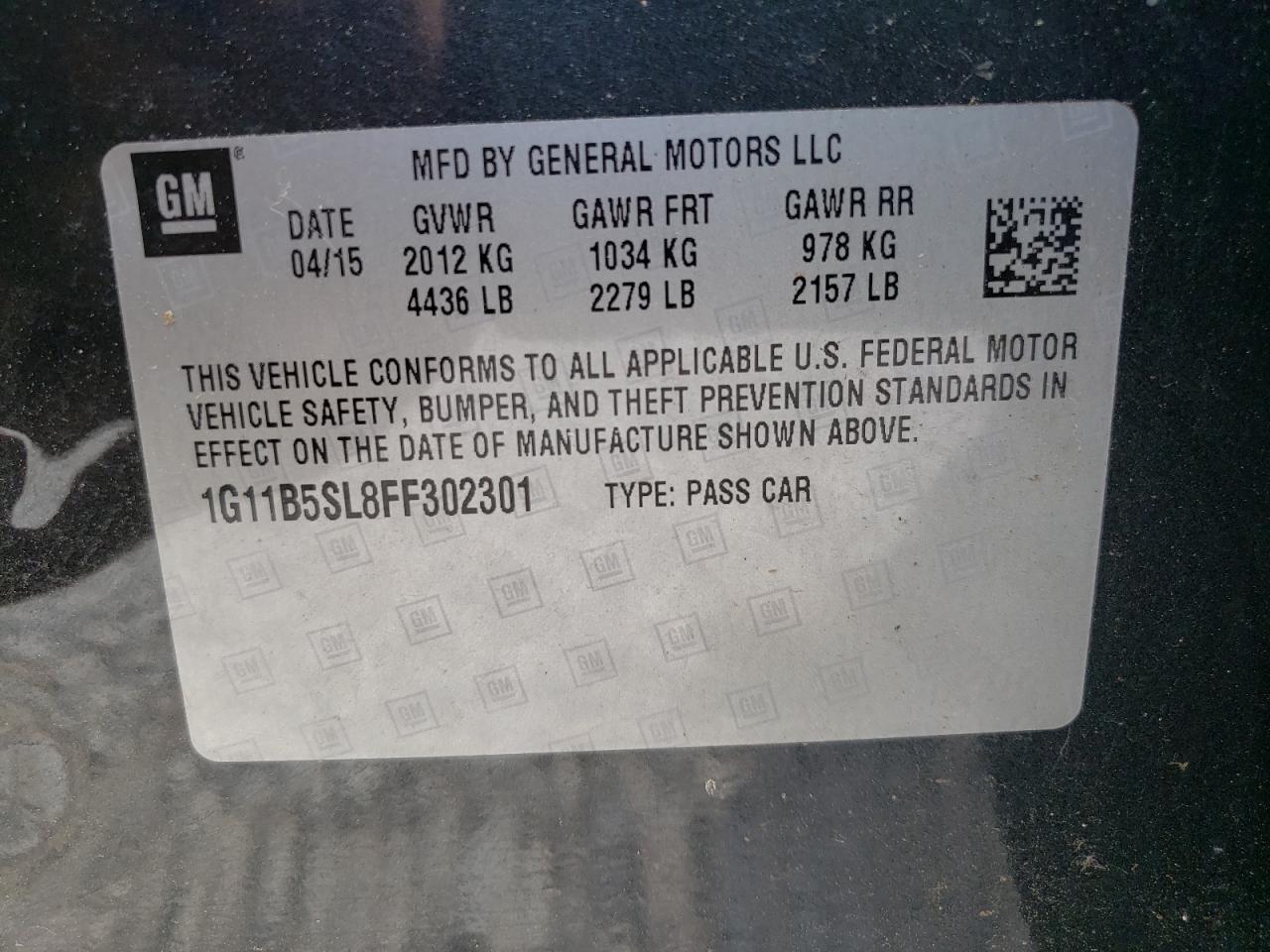 Photo 10 from auction – 2015 CHEVROLET MALIBU LS with VIN 1G11B5SL8FF302301