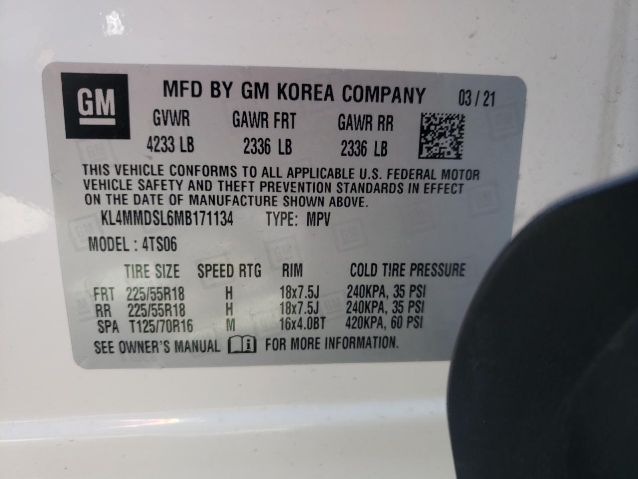 Photo 10 from auction – 2021 BUICK ENCORE GX with VIN KL4MMDSL6MB171134