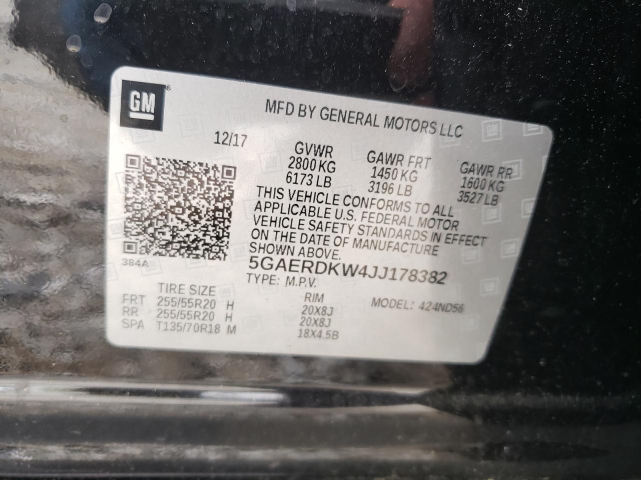Photo 10 from auction – 2018 BUICK ENCLAVE with VIN 5GAERDKW4JJ178382