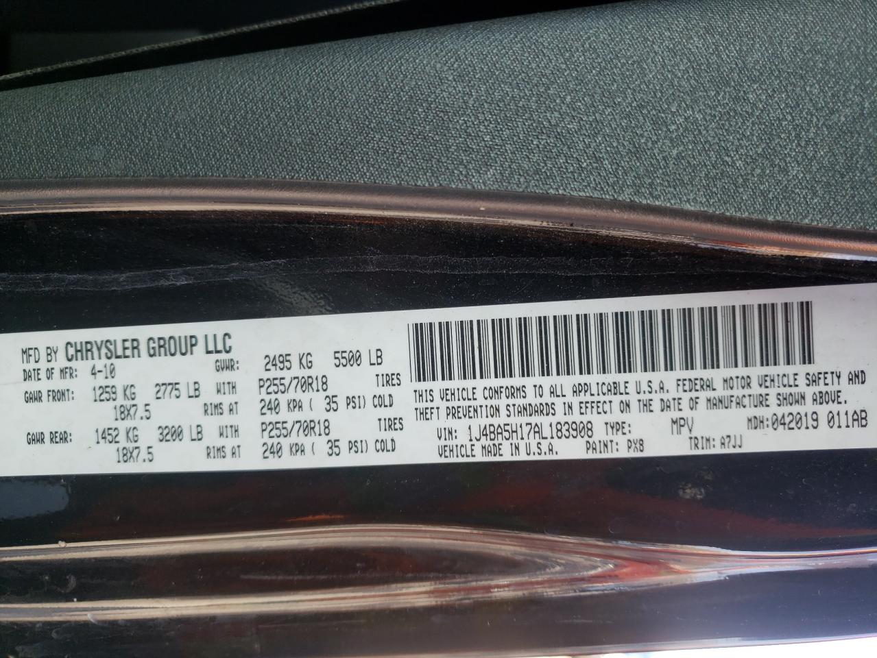 Photo 10 from auction – 2010 JEEP WRANGLER U with VIN 1J4BA5H17AL183908