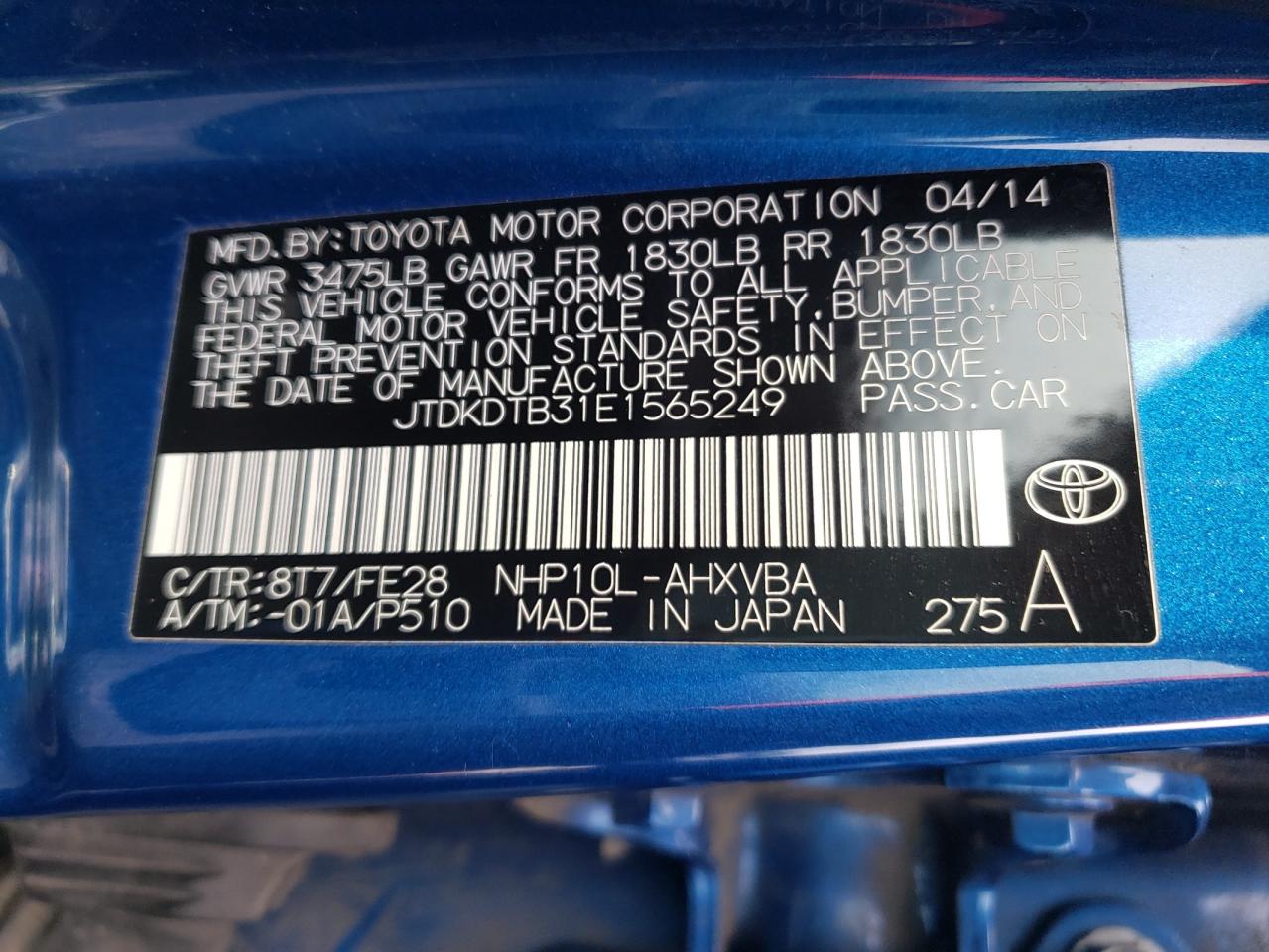 Photo 10 from auction – 2014 TOYOTA PRIUS C with VIN JTDKDTB31E1565249