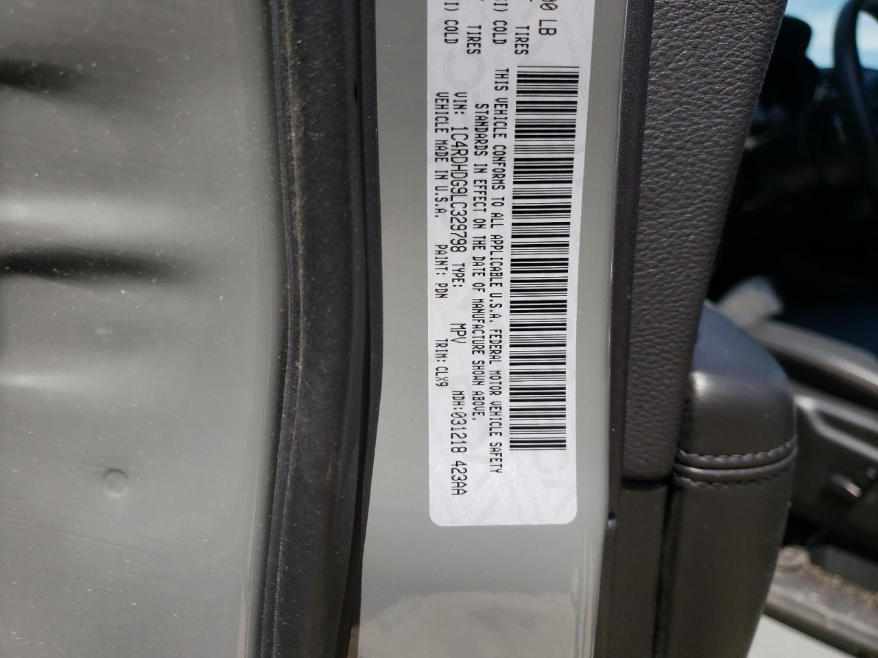 Photo 10 from auction – 2020 DODGE DURANGO GT with VIN 1C4RDHDG9LC329798