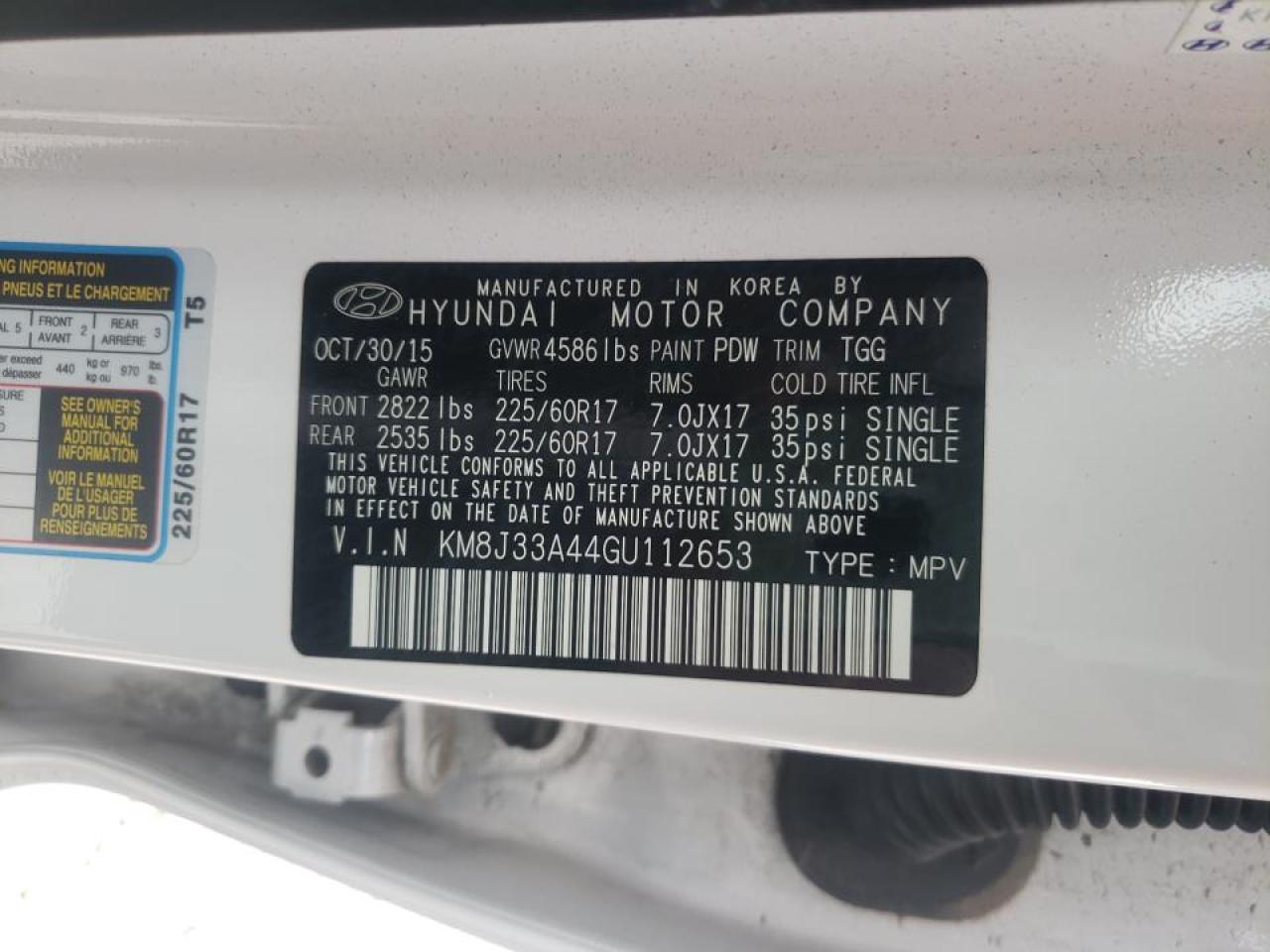Photo 10 from auction – 2016 HYUNDAI TUCSON LIM with VIN KM8J33A44GU112653