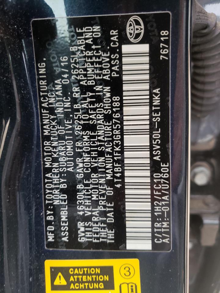 Photo 10 from auction – 2016 TOYOTA CAMRY LE with VIN 4T4BF1FK3GR576188