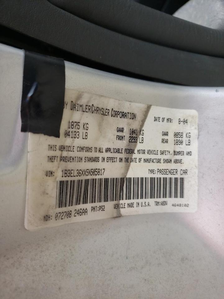 Photo 10 from auction – 2005 DODGE STRATUS SE with VIN 1B3EL36XX5N505817