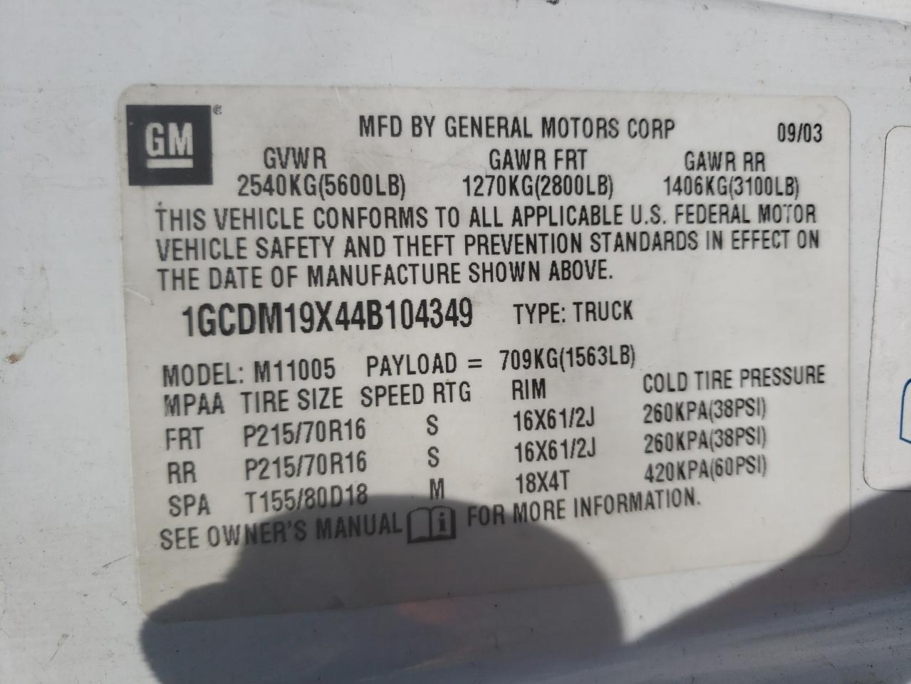 Photo 10 from auction – 2004 CHEVROLET ASTRO with VIN 1GCDM19X44B104349