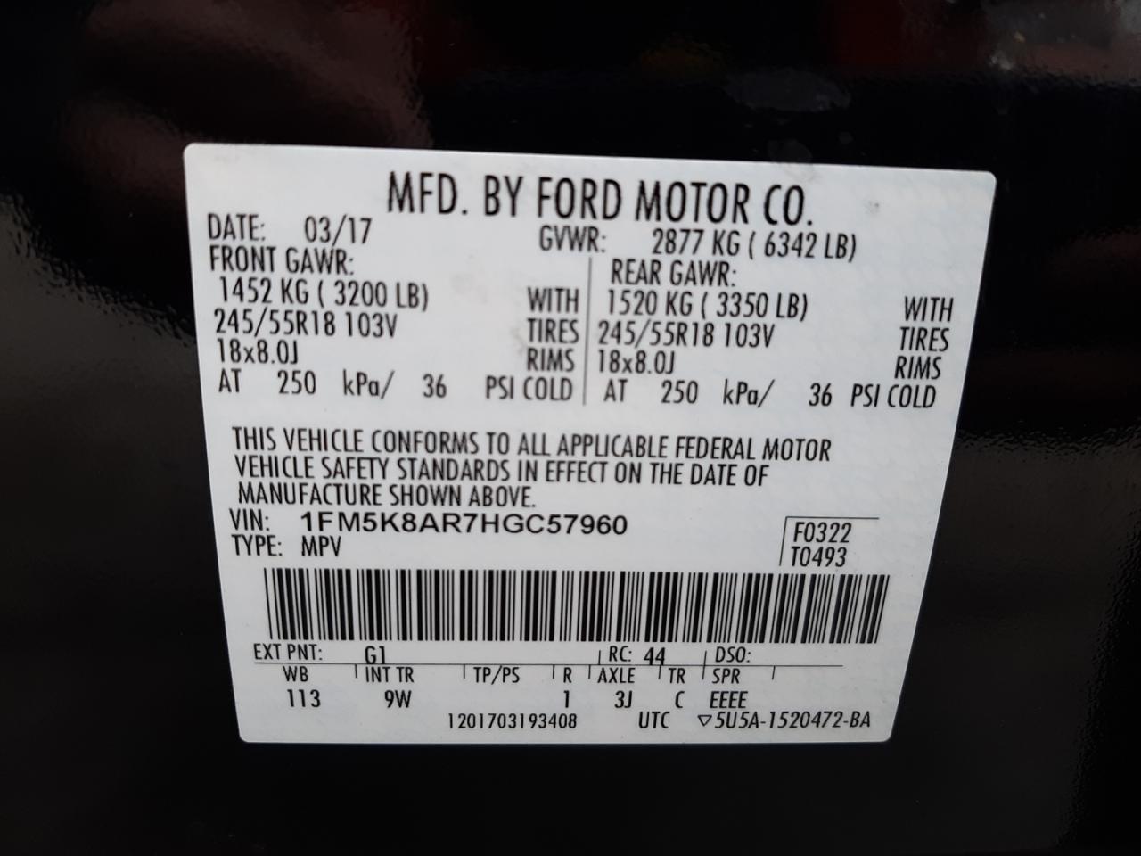 Photo 10 from auction – 2017 FORD EXPLORER P with VIN 1FM5K8AR7HGC57960