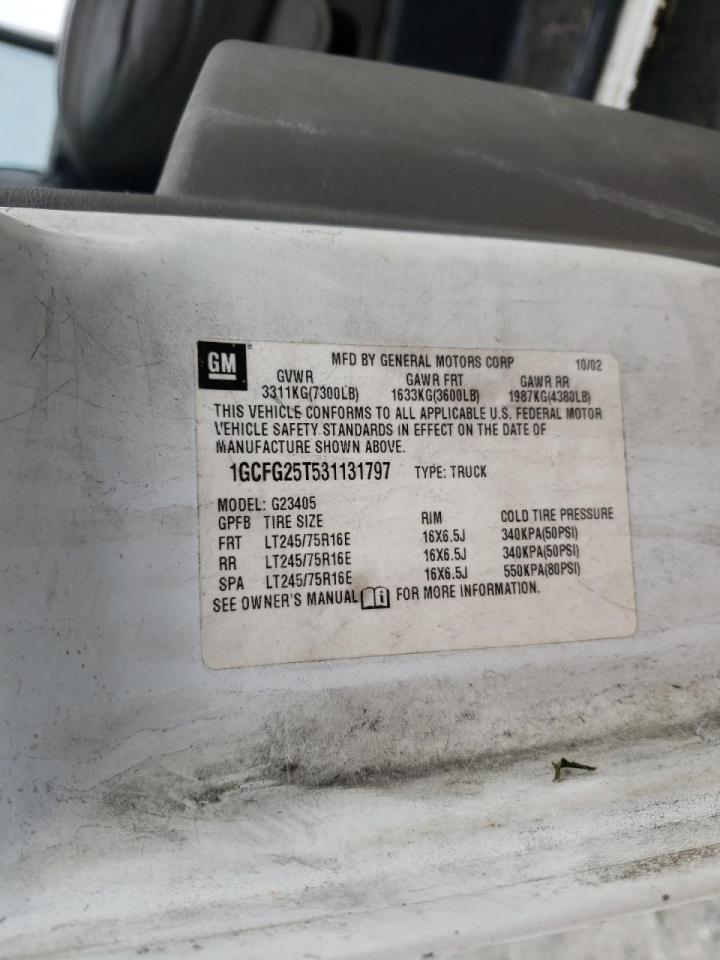 Photo 10 from auction – 2003 CHEVROLET EXPRESS G2 with VIN 1GCFG25T531131797