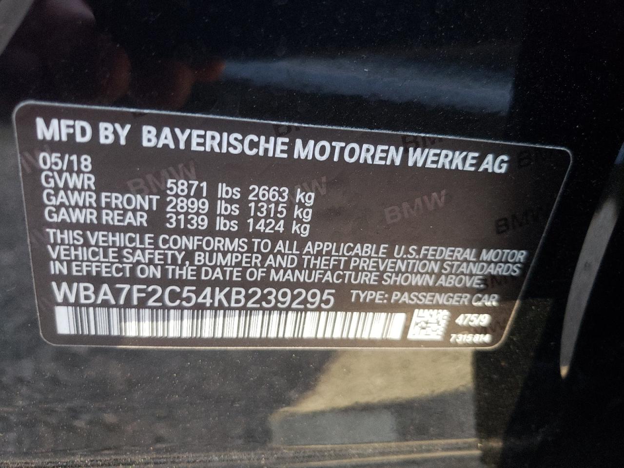 Photo 10 from auction – 2019 BMW ALPINA B7 with VIN WBA7F2C54KB239295