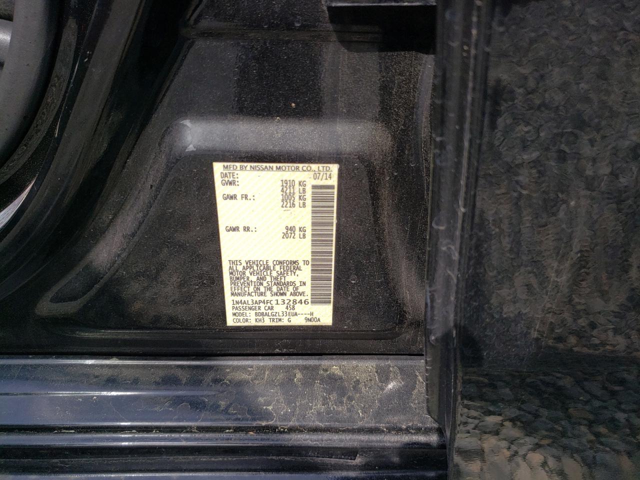 Photo 10 from auction – 2015 NISSAN ALTIMA 2.5 with VIN 1N4AL3AP4FC132846