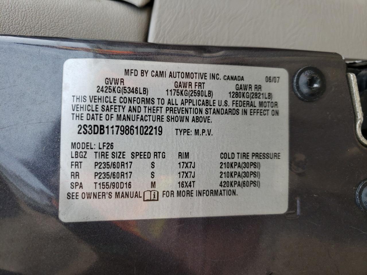صورة رقم 10 من المزاد - 2008 SUZUKI XL7 مع VIN 2S3DB117986102219