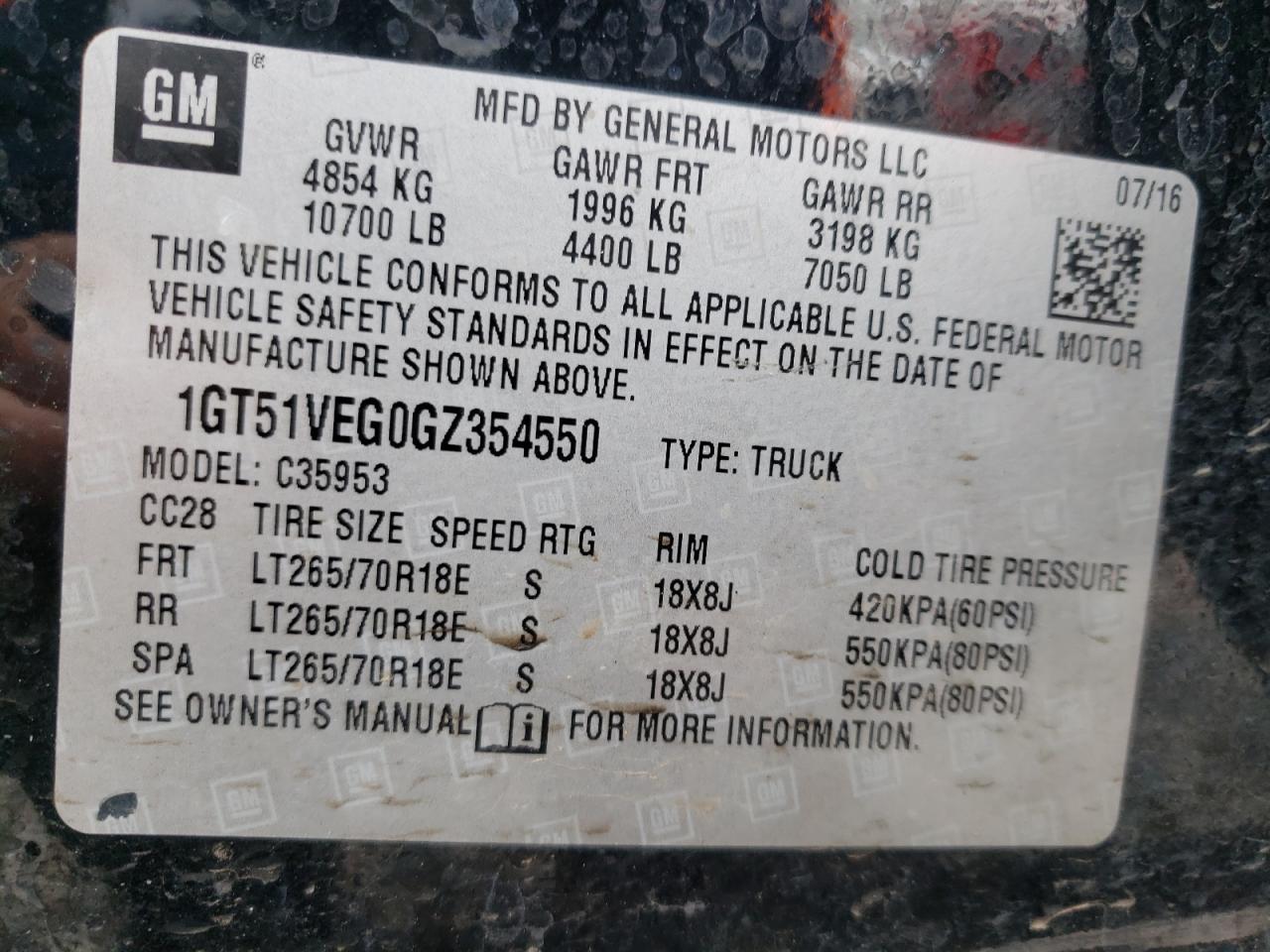 Photo 10 from auction – 2016 GMC SIERRA3500 with VIN 1GT51VEG0GZ354550