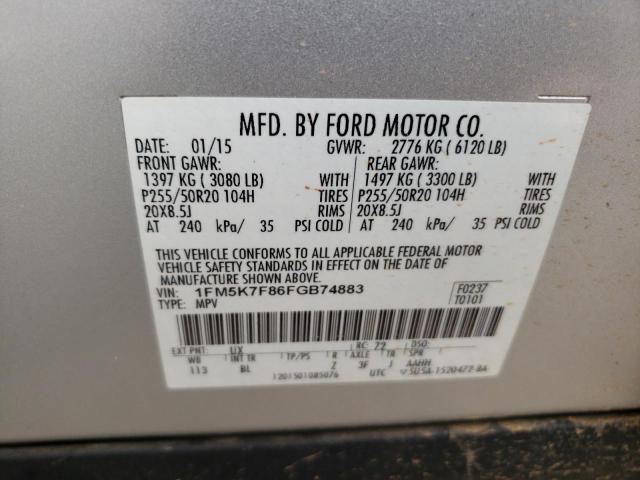 Photo 10 from auction – 2015 FORD EXPLORER L with VIN 1FM5K7F86FGB74883