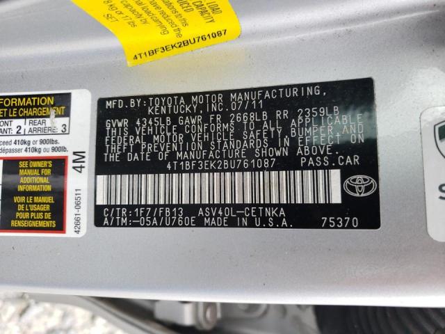 Photo 10 from auction – 2011 TOYOTA CAMRY BASE with VIN 4T1BF3EK2BU761087