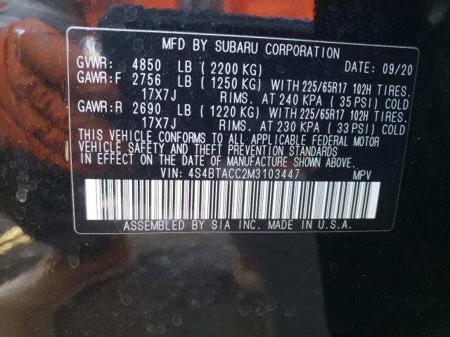 Photo 10 from auction – 2021 SUBARU OUTBACK PR with VIN 4S4BTACC2M3103447