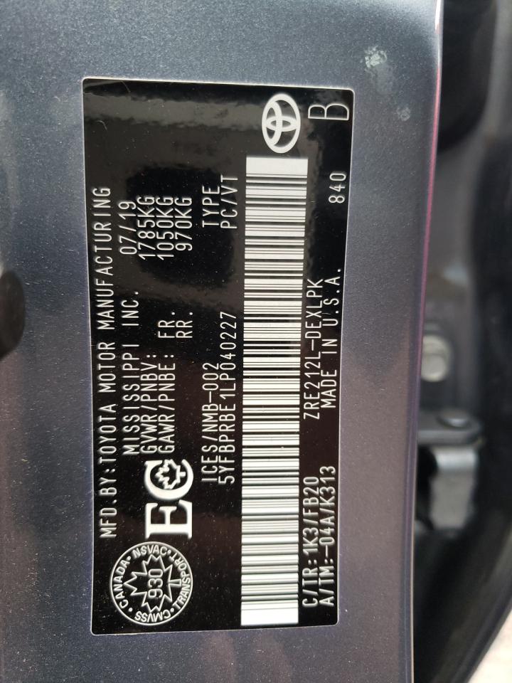 Photo 10 from auction – 2020 TOYOTA COROLLA LE with VIN 5YFBPRBE1LP040227