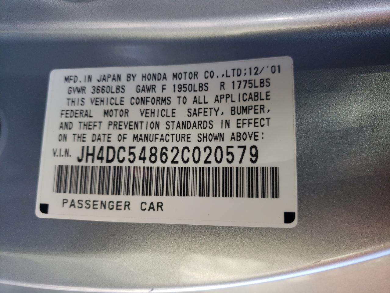 Zdjęcie 10 z aukcji – 2002 ACURA RSX z VIN JH4DC54862C020579