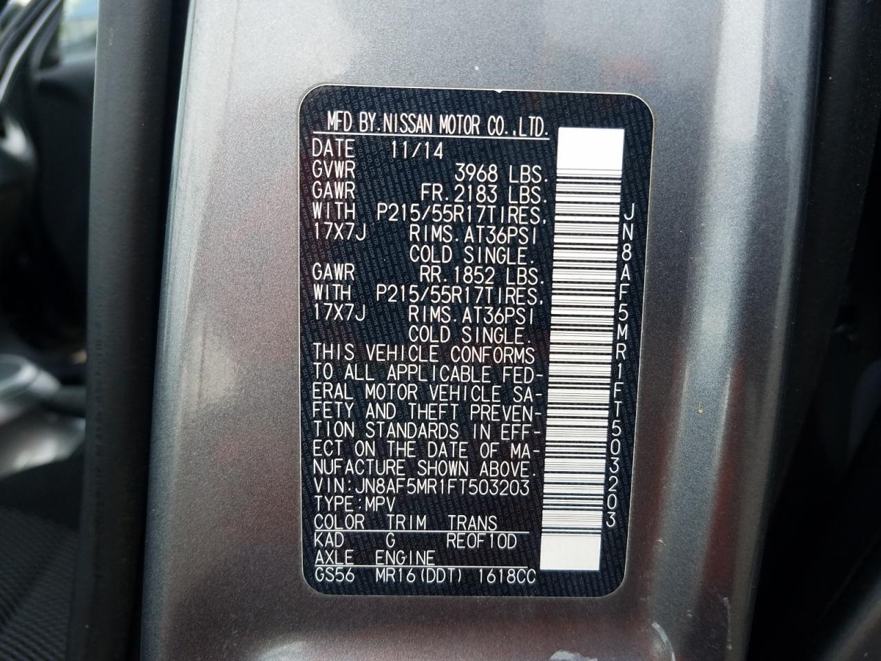 Photo 10 from auction – 2015 NISSAN JUKE S with VIN JN8AF5MR1FT503203