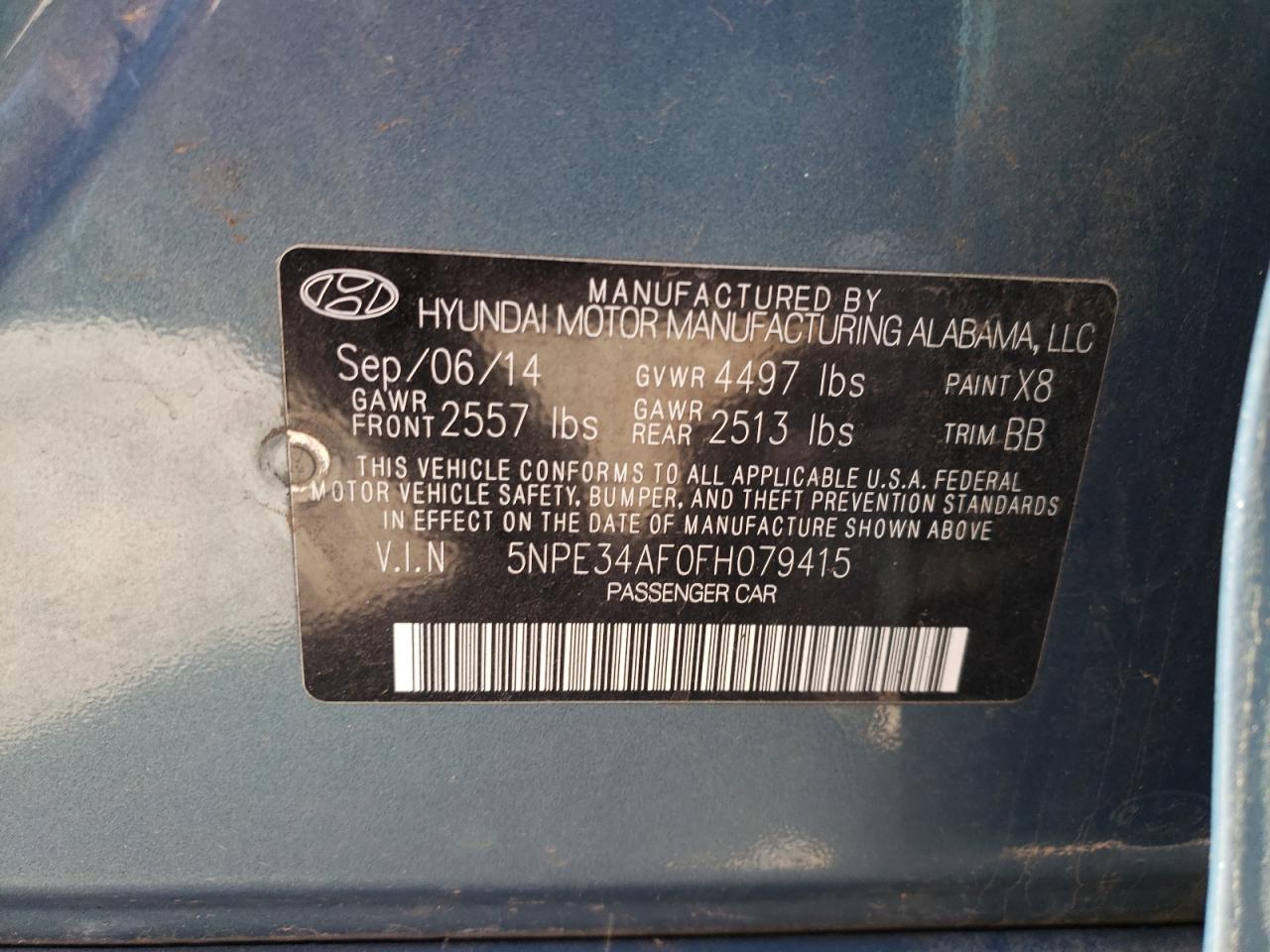 Photo 10 from auction – 2015 HYUNDAI SONATA SPO with VIN 5NPE34AF0FH079415