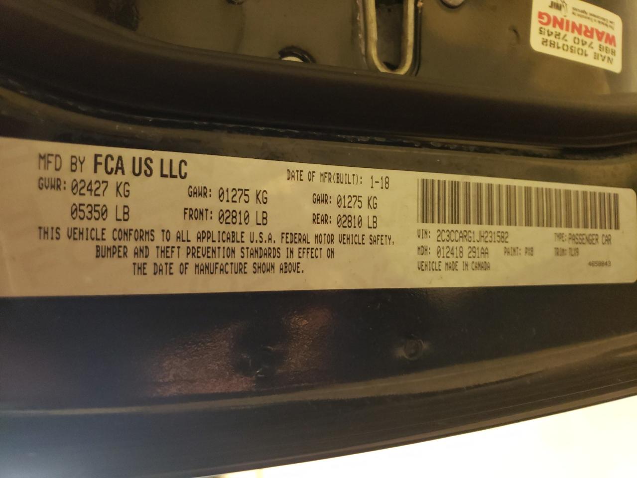 Photo 10 from auction – 2018 CHRYSLER 300 TOURIN with VIN 2C3CCARG1JH231582