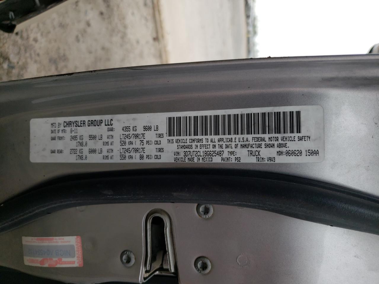Photo 10 from auction – 2011 DODGE RAM 2500 with VIN 3D7UT2CL1BG625487