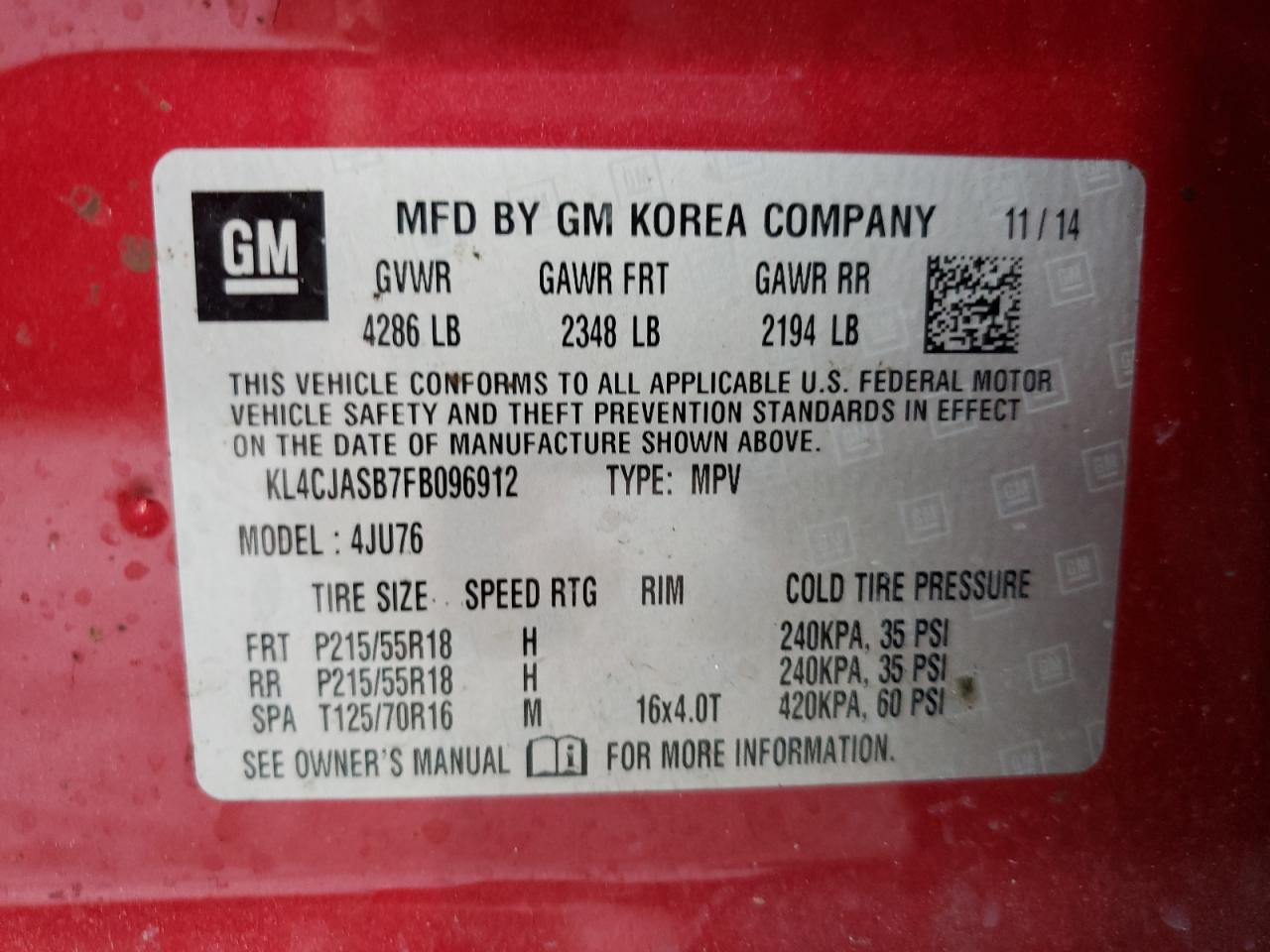 Photo 10 from auction – 2015 BUICK ENCORE with VIN KL4CJASB7FB096912