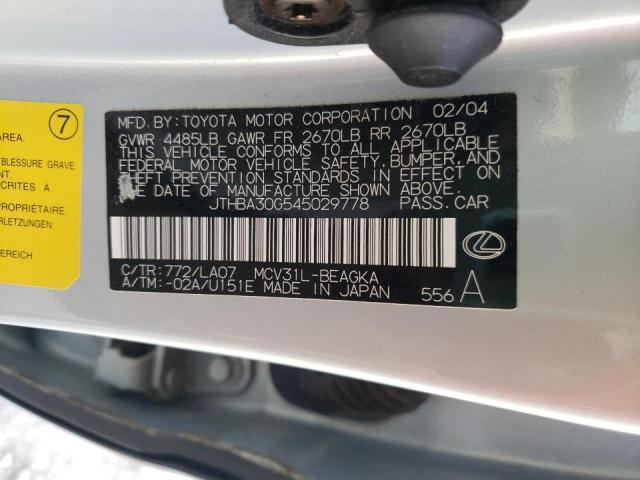 Photo 10 from auction – 2004 LEXUS ES 330 with VIN JTHBA30G545029778