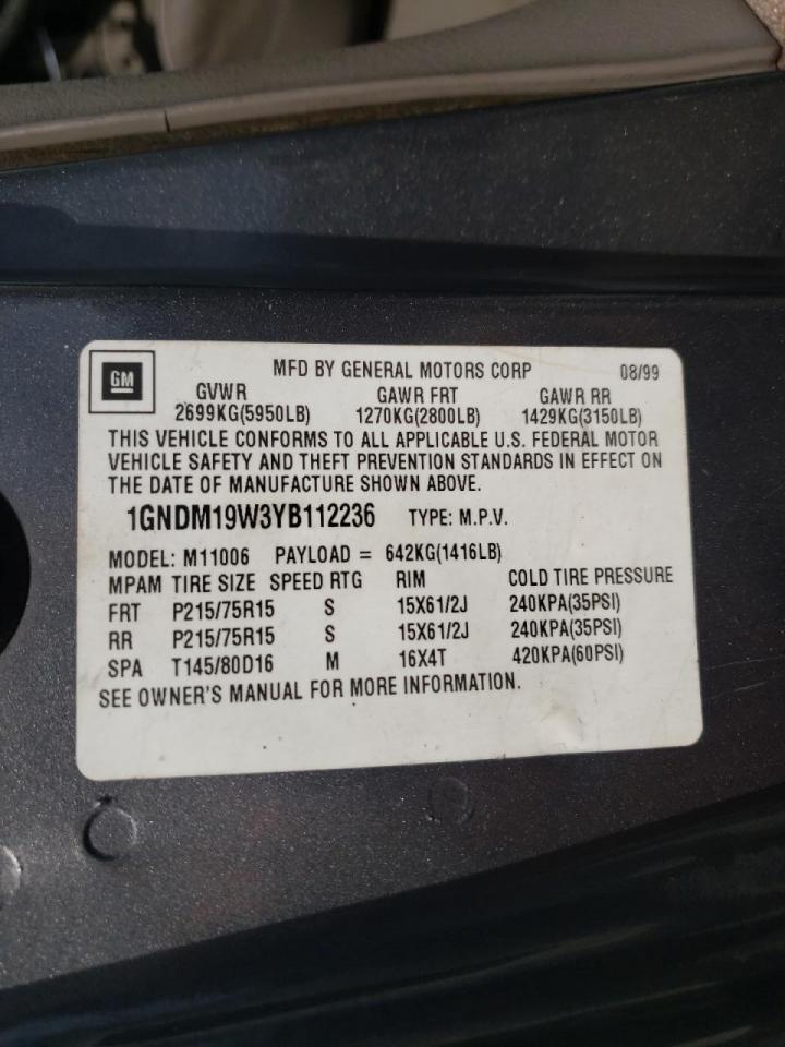 Photo 10 from auction – 2000 CHEVROLET ASTRO with VIN 1GNDM19W3YB112236
