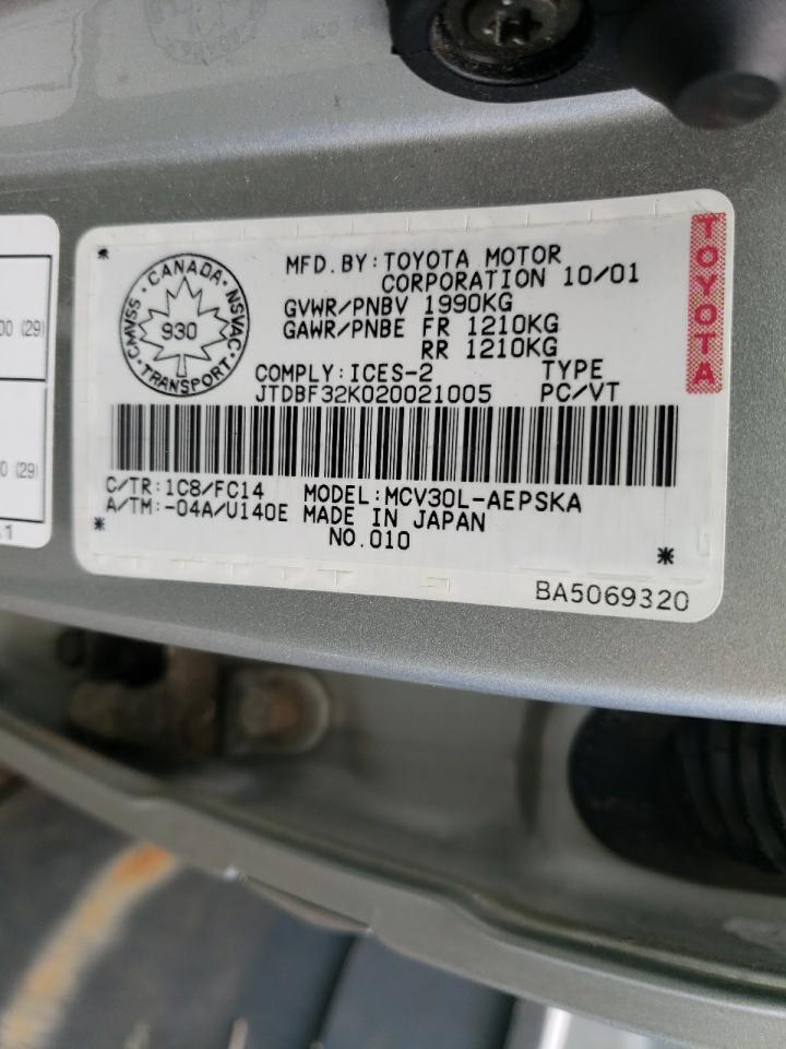 Photo 10 from auction – 2002 TOYOTA CAMRY LE with VIN JTDBF32K020021005
