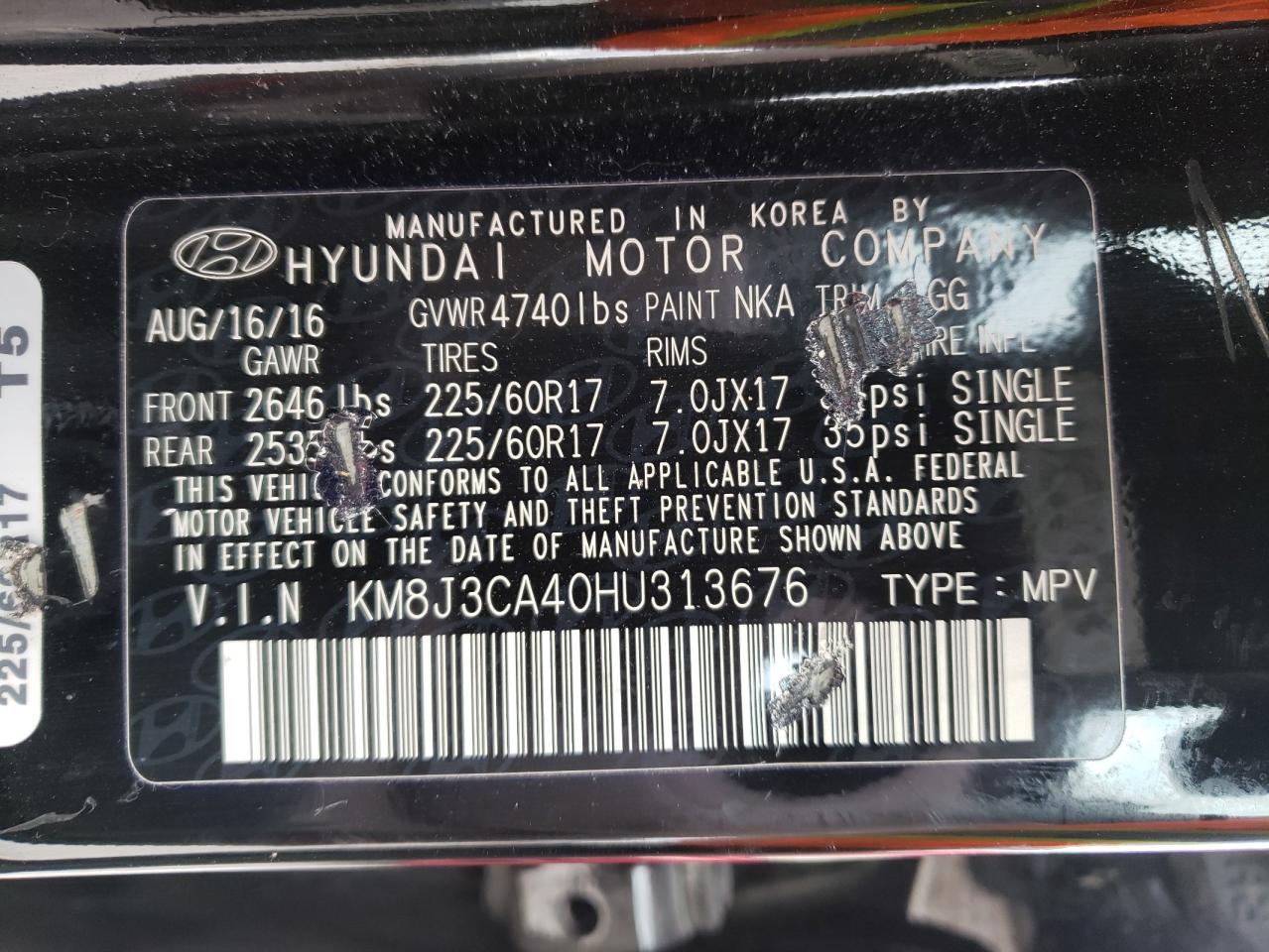 Photo 10 from auction – 2017 HYUNDAI TUCSON LIM with VIN KM8J3CA40HU313676