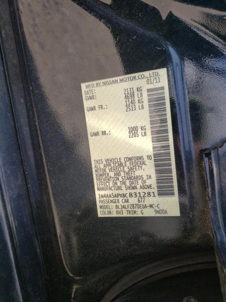Photo 10 from auction – 2011 NISSAN MAXIMA with VIN 1N4AA5APXBC831281