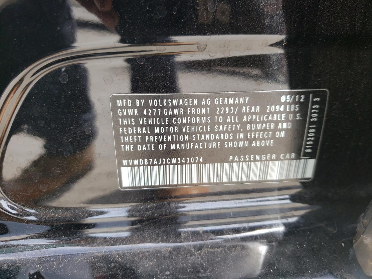Photo 10 from auction – 2012 VOLKSWAGEN GOLF with VIN WVWDB7AJ3CW343074