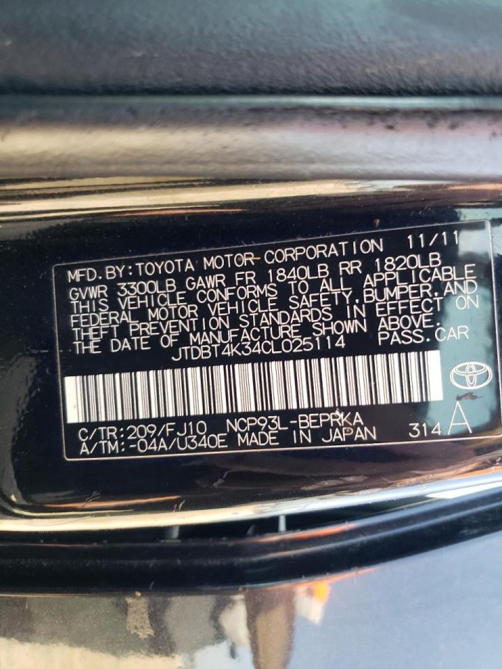 Photo 10 from auction – 2012 TOYOTA YARIS with VIN JTDBT4K34CL025114