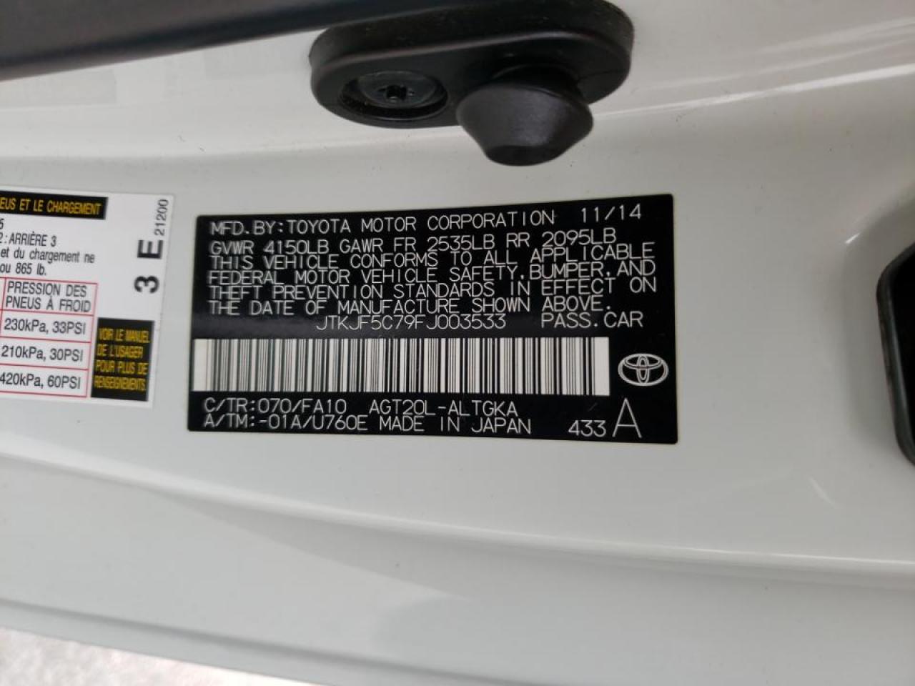 Photo 10 from auction – 2015 TOYOTA SCION TC with VIN JTKJF5C79FJ003533