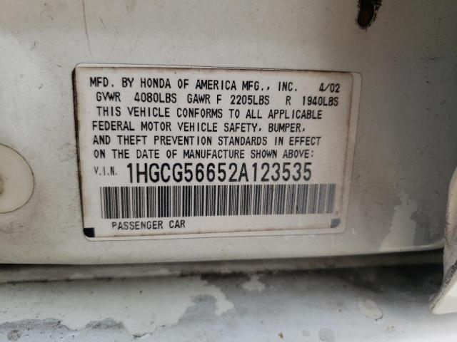 Photo 10 from auction – 2002 HONDA ACCORD EX with VIN 1HGCG56652A123535