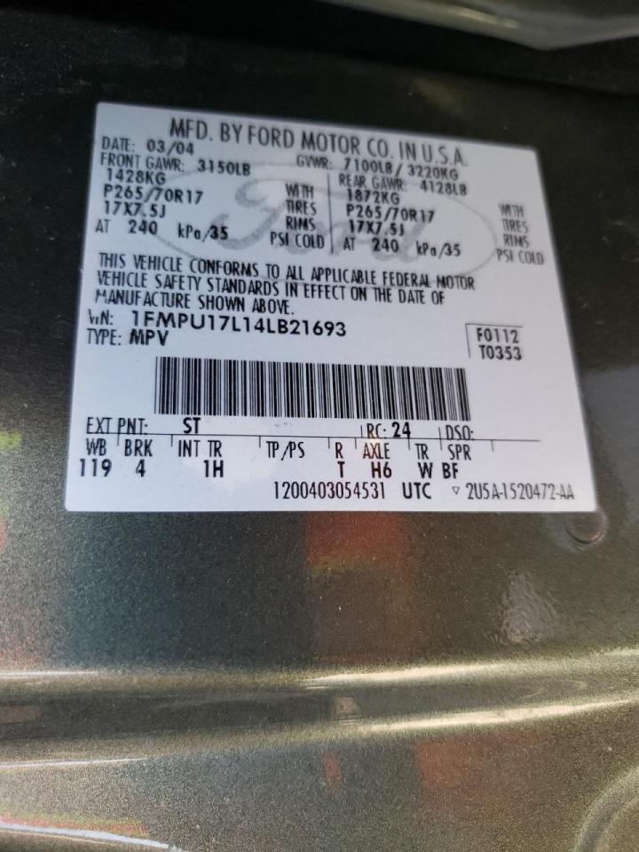 Photo 20 from auction – 2004 FORD EXPEDITION with VIN 1FMPU17L14LB21693