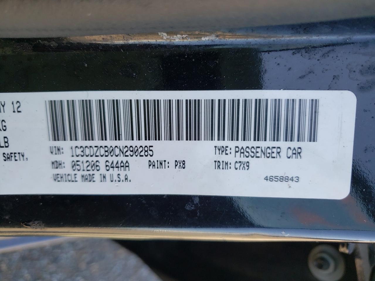 Photo 10 from auction – 2012 DODGE AVENGER SX with VIN 1C3CDZCB0CN290285