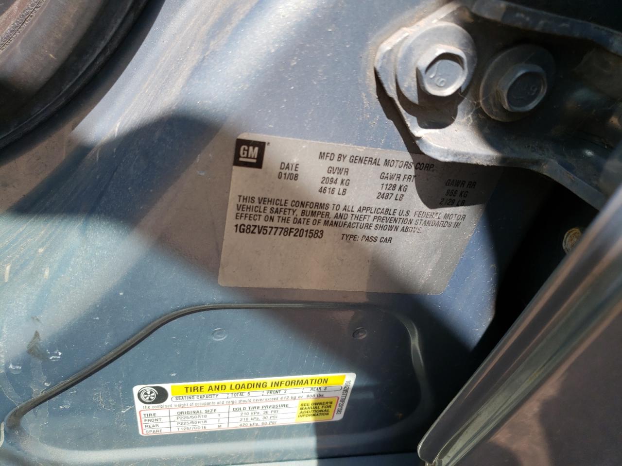 Photo 10 from auction – 2008 SATURN AURA XR with VIN 1G8ZV57778F201583
