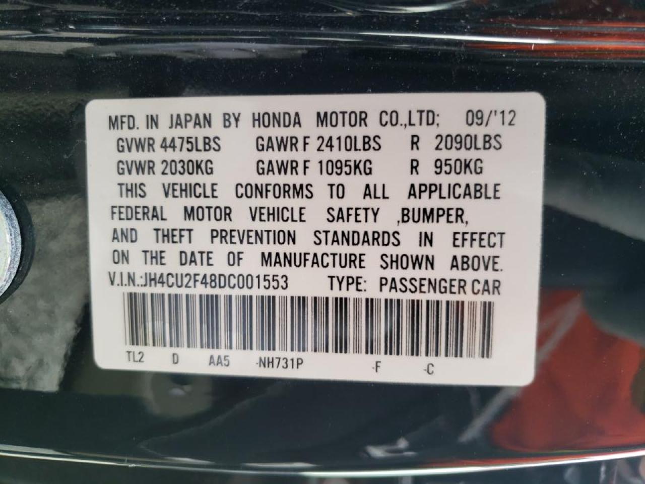 Photo 10 from auction – 2013 ACURA TSX with VIN JH4CU2F48DC001553