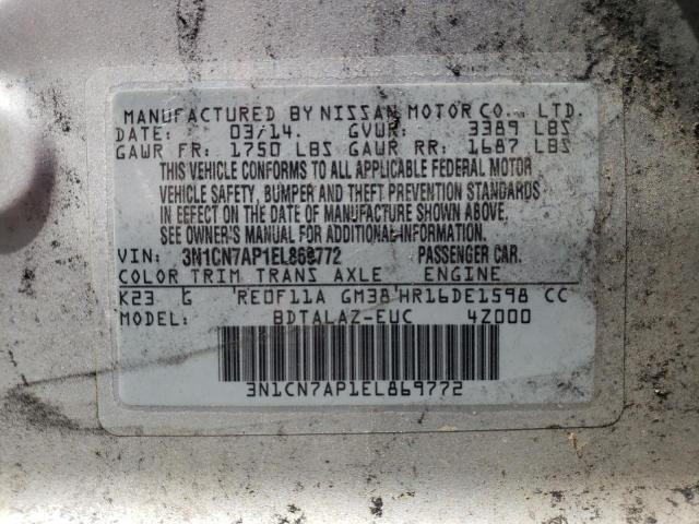 Photo 10 from auction – 2014 NISSAN VERSA with VIN 3N1CN7AP1EL869772