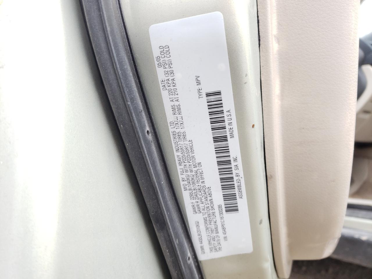 Photo 10 from auction – 2006 SUBARU LEGACY OUT with VIN 4S4BP61C167300285