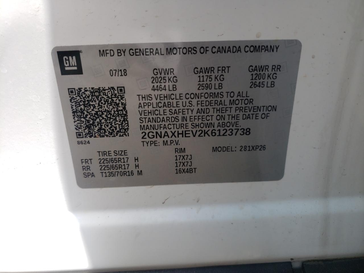 Photo 10 from auction – 2019 CHEVROLET EQUINOX LS with VIN 2GNAXHEV2K6123738