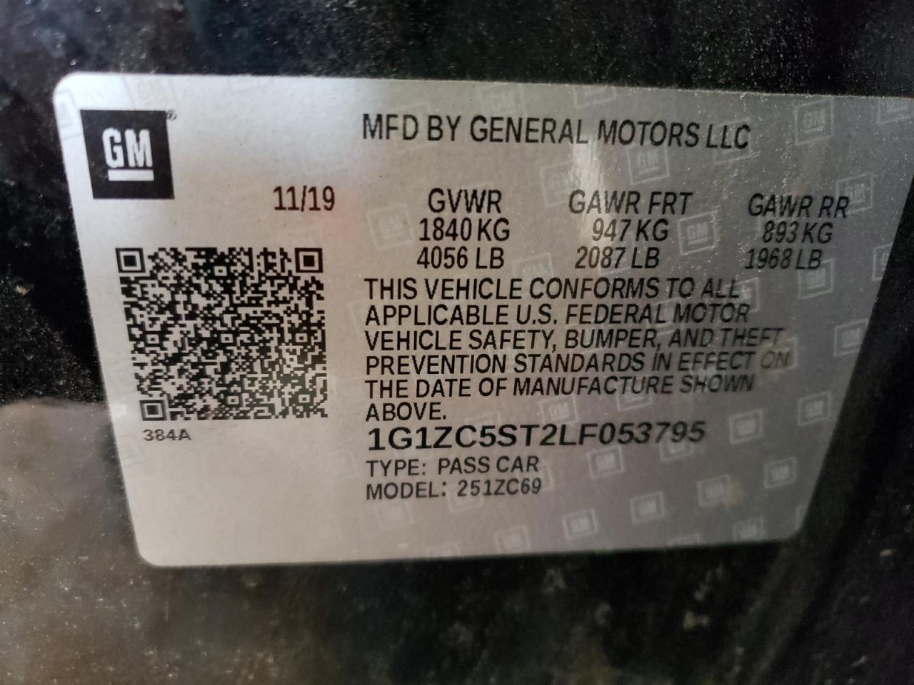 Photo 10 from auction – 2020 CHEVROLET MALIBU LS with VIN 1G1ZC5ST2LF053795