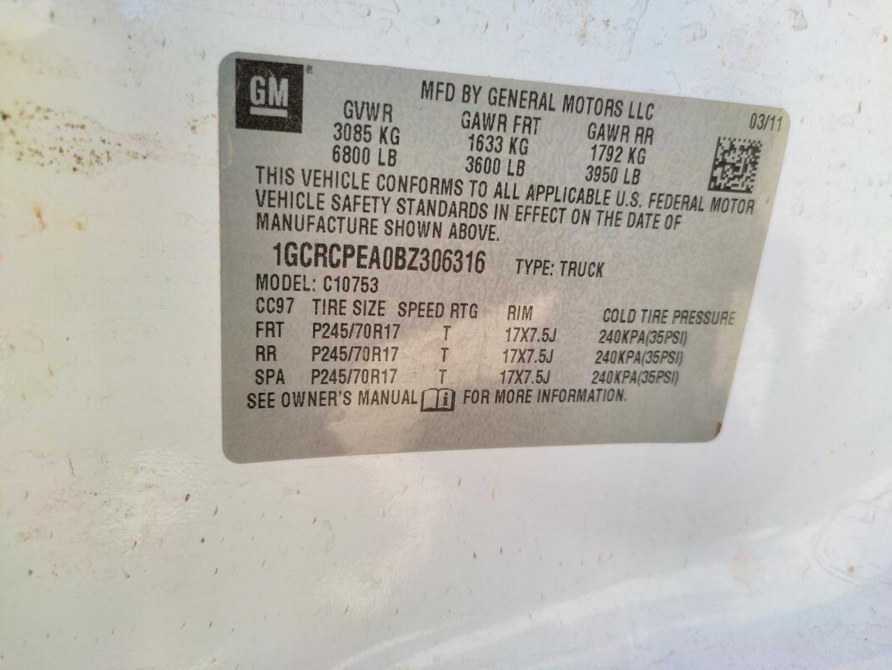 Photo 10 from auction – 2011 CHEVROLET SILVERADO with VIN 1GCRCPEA0BZ306316