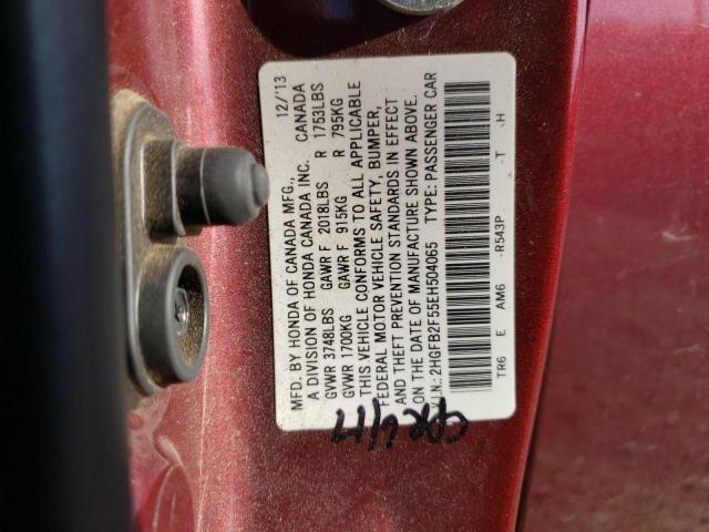 Photo 10 from auction – 2014 HONDA CIVIC LX with VIN 2HGFB2F55EH504065