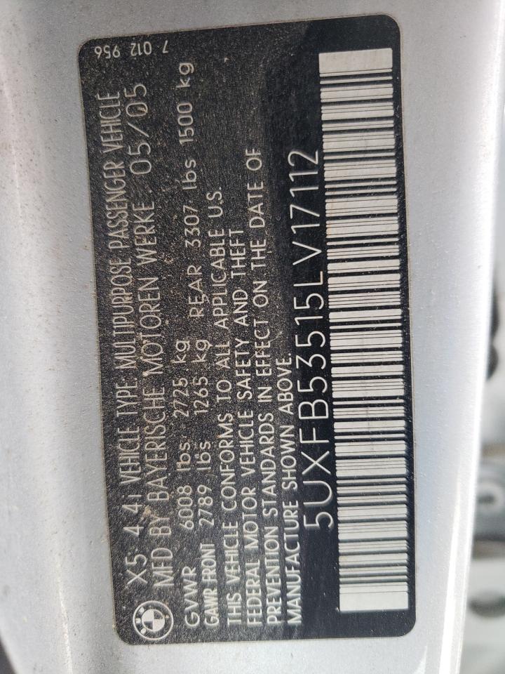 Foto 10 de la subasta – 2005 BMW X5 con VIN 5UXFB53515LV17112